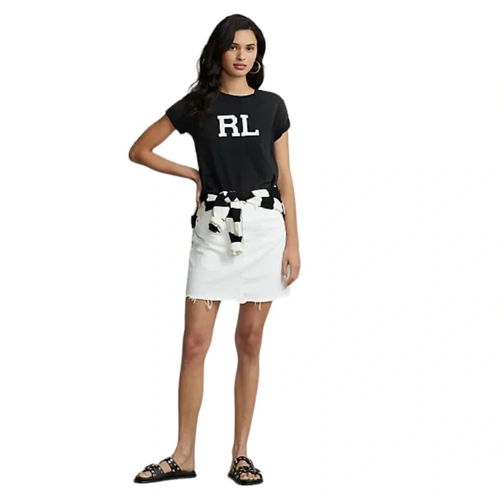Polo Ralph Lauren Women White Distressed Hem Short Denim Jean Skirt Size 31